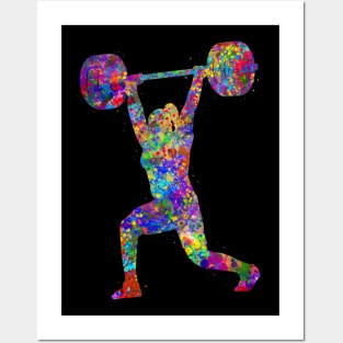 Gym Weightlifter female watercolor art Posters and Art